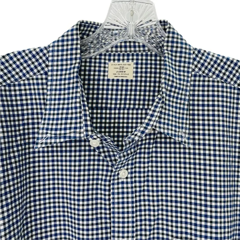 J.CREW Black Blue Check Shirt Long Sleeve Button Down Casual Men's XL 17-17 1/2